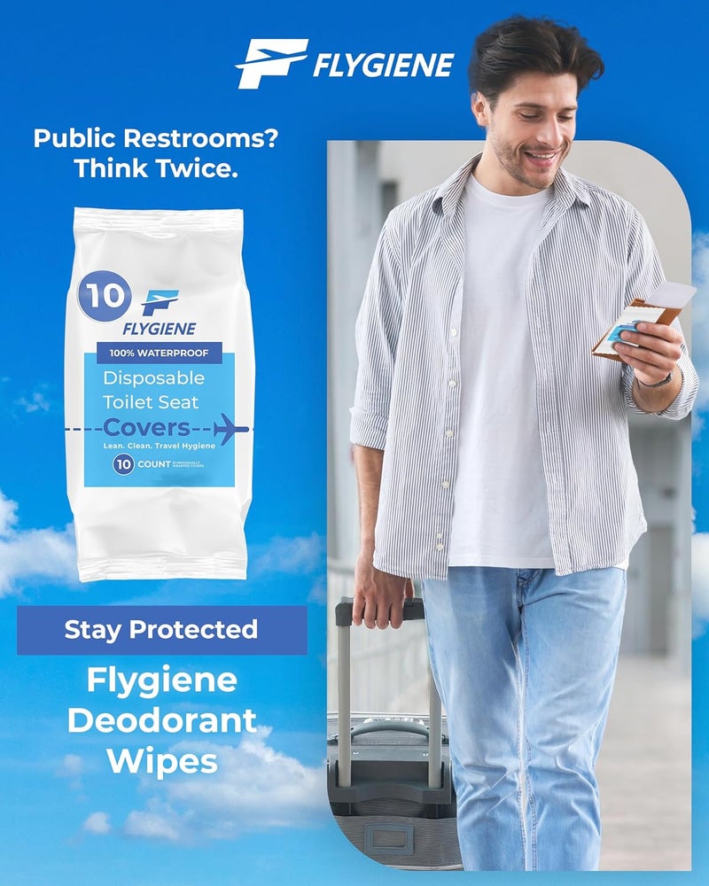 FLYGIENE Disposable Toilet Seat Covers for Travel – Waterproof, Tear-Resistant XL Toilet Liners with 2 Layers of Protection – Individually Wrapped Travel Size Toiletries - 100 Count (10 Packs of 10) - Image 2